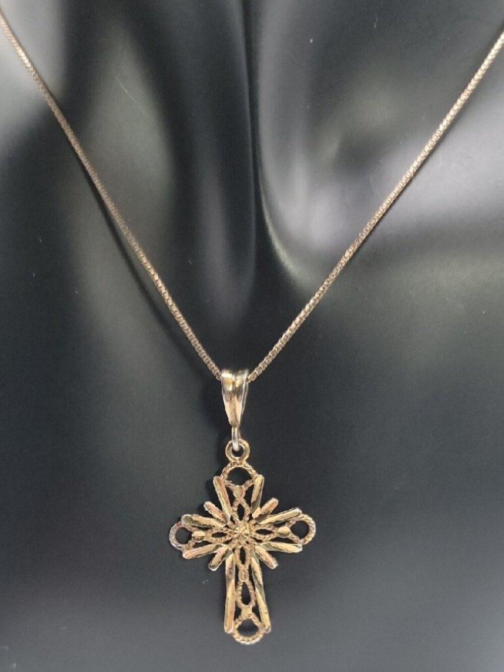 Danecraft Sterling Silver Vermeil Diamond-Cut Cross Pendant Necklace RJ 925 18" - Picture 2 of 15
